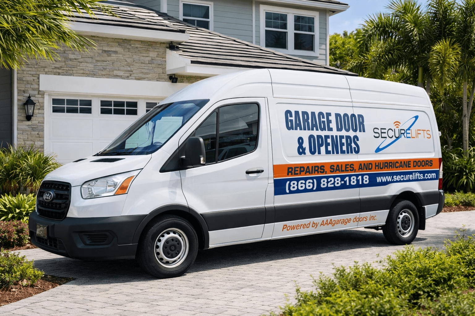 SecureLifts service van parked in front of a home