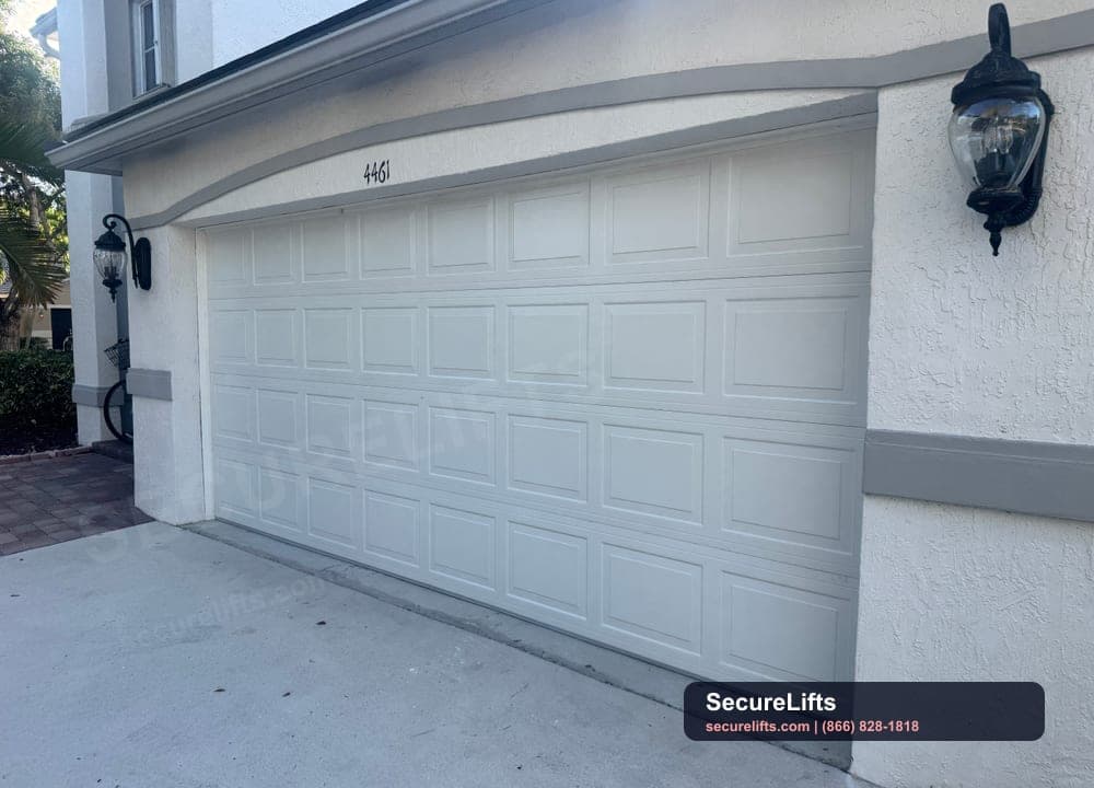 White traditional garage door installation by SecureLifts