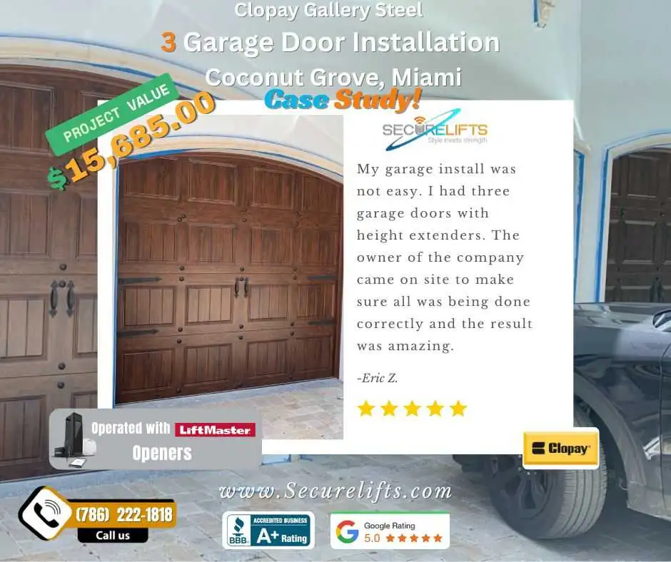 Customer review for Coconut Grove garage door installation