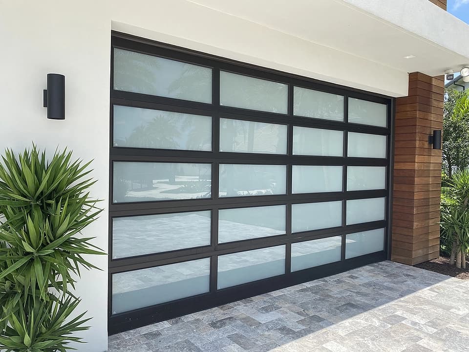 Full-view aluminum and glass garage door