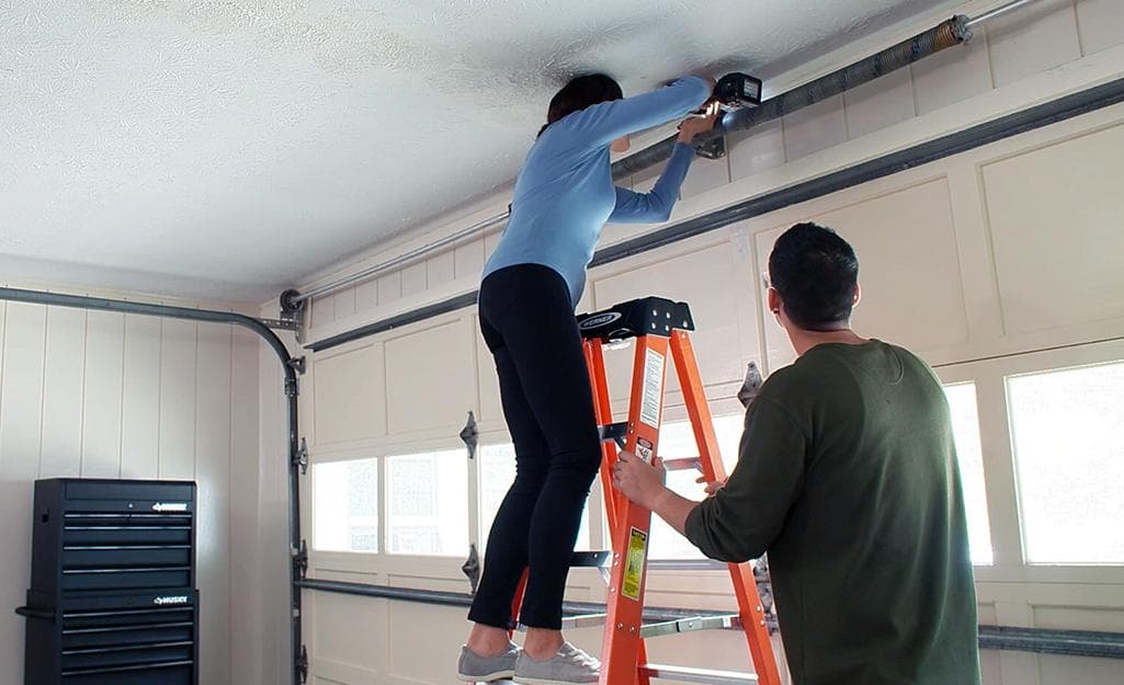Garage door opener installation in progress
